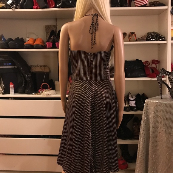 Alyn Paige Brown w/Cream striped satin dress - Picture 6 of 8